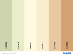 the color scheme for an interior paint swatch in shades of green, yellow and brown