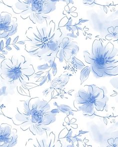 blue watercolor flowers on white background