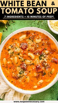 white bean and tomato soup with text overlay