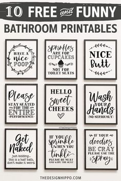 bathroom wall art printables with the words free and funny in black and white