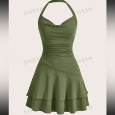 Green Shein Mod Knitted Halter Neck Slim Fit Women's Dress- Size Large- New, Never Worn Shein Dress, Slim Fit Dresses, Glam Dresses, Really Cute Outfits, Mode Inspiration, Lookbook Outfits, Teen Fashion Outfits, Fancy Dresses, Dream Dress