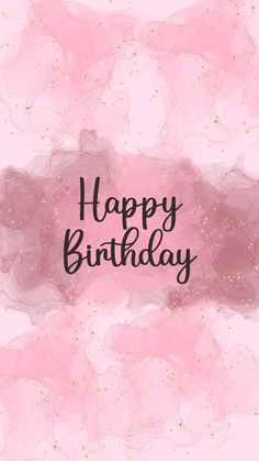 a pink and gold birthday card with the words happy birthday written in black on it