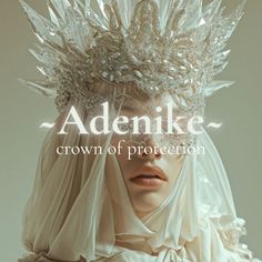 a woman wearing a veil and headdress with the words adenike crown of protection