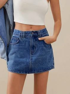 Premium Micro Mini Short Denim Skirt Dark Wash Casual   Denim Plain Straight Non-Stretch  Women Clothing, size features are:Bust: ,Length: ,Sleeve Length: Romanticizing Summer, Summer Denim Skirt, Rok Mini, Short Denim Skirt, Micro Mini Skirt, Denim Skirt Women, Mini Short, Micro Mini, Casual Denim