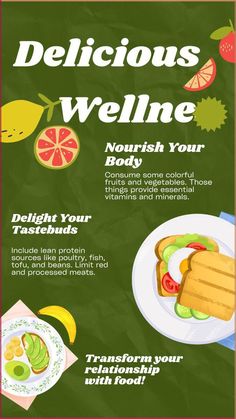 a menu for a healthy and nutritious meal with fruits, vegetables and other foods