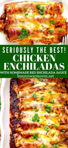 the best chicken enchiladas with homemade red enchilada sauce on top