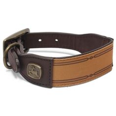 a brown leather dog collar with a brass buckle