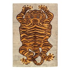 a rug with a tiger design on the front and back of it's body