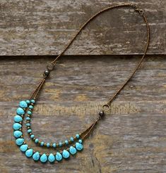 Stone Teardrop Beaded Turquoise Agate Boho Layered Chakra Necklace - youwows Chakra Necklace, Teardrop Beads, Sea Glass Jewelry, Hippie Chic, Diy Necklace, Hippie Style, Leather Jewelry