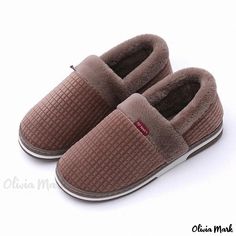 Olivia Mark - Winter Cotton Slippers for Home Use with Thick Soles, Warmth, Slip Resistance, and Fur Lining for Couples Basic Long Sleeve Shirt, White Bridal Shoes, College Outfits Winter, Cotton Slippers, White Wedding Shoes, Fuzzy Slippers, Loafer Slippers, Flats Patterns, House Shoes