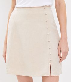 Clever buttons dot this flawlessly tailored, fluid-yet-close-fitting skirt with a little polished panache. Side slit. Side zip.,Hit:Hit: Mini - Hits above the knee,Imported:Imported,Length:19" long,Fabrication:Shell: 55%Linen, 45%Viscose, Lining: 100% rayon,Garment Care:Machine Washable Loft Button Trim Linen Blend Skirt Size 8 Nomad Khaki Women's by Loft Size Regular - 8 Nomad Khaki Women's Mini, Skirts, Shell:, 55%Linen, 45%Viscose, Lining:, 100%, rayon, Machine, Washable Longer Mini Skirt, Skirts With Slits, Short Linen Skirt, Buttoned Skirt, Midi Sweater Skirt, Fitting Skirt, Twill Skirt, Blue Mini Skirt, Khaki Skirt