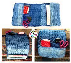 the crocheted bag is made with yarn and scissors