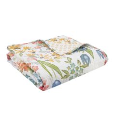 an image of a floral print blanket on a white background, with the cover pulled down