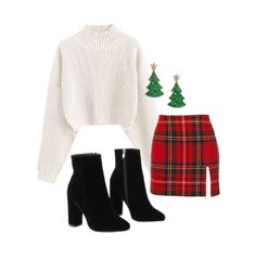 Xmas Women Outfit, Outfits To Wear On Christmas Day, Outfit For Xmas Party, Christmas Outfit Ideas For Women Elegant, Aesthetic Outfits For Christmas Party, Plaid Pants Outfit Christmas, Christmas Outfit Skirt And Sweater, Christmas Dinner Outfit Classy Casual