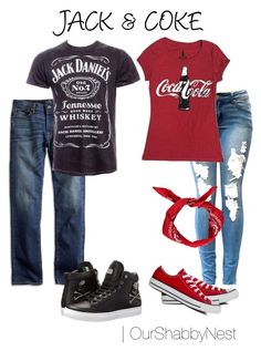 some clothes and shoes are on display with the name jack's coke in it