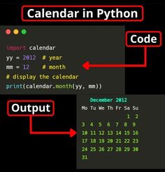 Calendar in python C++ Code, Html Code Web Design, Programming Basics, C Programming Tutorials, Python Developer, Javascript Code, Python Code, Coding Lessons, Basic Computer Programming