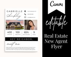 the real estate agent flyer is shown in black and white with an image of a house