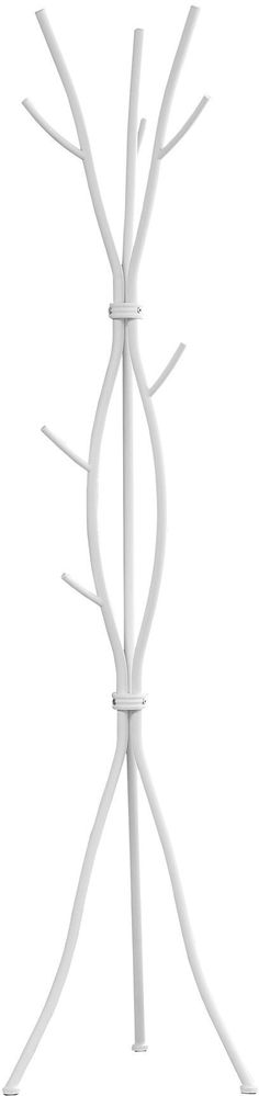 an abstract white sculpture with branches on the top and bottom, against a white background