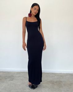 Black Forest Thick Rib Bardot Maxi Dress | Racha – motelrocks-com-us Black Maxi Dress Bodycon, Black Ribbed Bodycon Dress, Black Slinky Dress, Long Cami Dress, Black Maxi Dress Outfit, Bodycon Dress Outfit, Wife Clothes, Black Dress Style, Fav Shoes