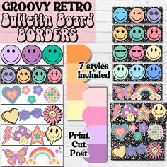 the printable pattern is shown with different colors and shapes for each item, including hearts,