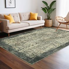 a living room filled with furniture and a rug on top of a hard wood floor