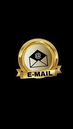 the e - mail logo is shown in gold on a black background with an arrow