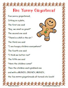 a gingerbread poem with the words five yummy gingerbreads