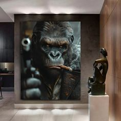 Gorilla gangster. Wall Art Canvas or Poster paper for you. High Quality * High Quality Cotton Canvas 380 gsm * Real pine wood frame * Water-resistant * Printing waterproof ink * Ready to hang * Tight stretched and folded corners by hand * Poster (FRAME NOT INCLUDED) Stretched canvas on wood frame and ready to hang We print paintings and posters on high-quality materials and durable inks that do not fade. Made to Order: All our items Made to order. So please double check to make sure your order s Gangster Aesthetic Wallpaper, Manly House Decor, Manly Home Decor, Manly House, Basement Art, Hand Poster, Bat Joker, Vintage Upcycle, Gorillas Art