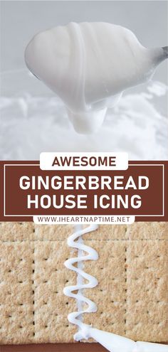 some crackers with white icing on them and the words awesome gingerbread house icing