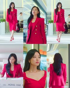 Queen Of Tears Hong Hae In Outfits, Kdrama Style Outfits, Kdrama Outfits Women, Red Blazer Outfit, Tear Dress