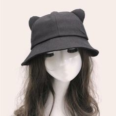 Ear Decor Bucket Hat Couture, Cute Bucket Hats, Cute Bucket Hat, Cat Flats, Bucket Hat Style, Packable Hat, Black Bucket Hat, Black Bucket, Fall Hats