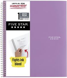 the five star spiral notebook is purple