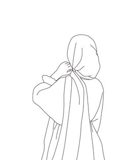 a drawing of a woman with her back to the camera, wearing a shawl