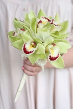 a bride holding a bouquet of flowers in her hands