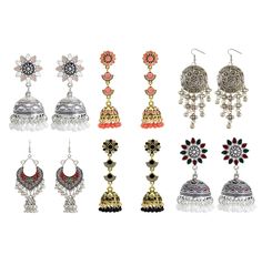 PRICES MAY VARY. 【Value Package】An order contains 6 pairs of Indian jhumka earrings of different styles, each pair of earrings can bring you a different combination. 【Material】Each pair of dangle earrings is made of high-quality alloy, polished and carved.The tassel earrings are treated with retro technology to better reflect the charm of jhumki earrings. 【Size and Weight】Most earrings are about 4.5 inches long and weigh 1.2 ounces.Maybe some people feel that the earrings are longer or heavier. Jumkha Earrings Gold, Retro Technology, Indian Jhumka, Earring Sets, Jhumki Earrings, Indian Earrings, Jhumka Earrings, Earrings Boho, Women Vintage