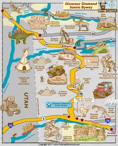 a map showing the location of dinosaur diamond and other things to see in this area