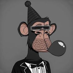 a monkey wearing a party hat and glasses with an apple in front of his face