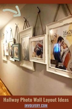 a hallway with pictures hanging on the wall