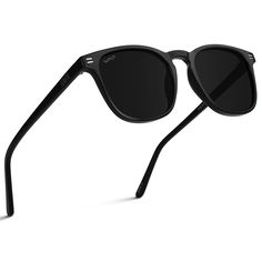 a pair of sunglasses with black frames and dark lenses on the top of it