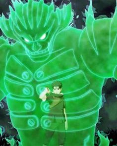 the green man is standing in front of an evil looking creature with his hands on his chest