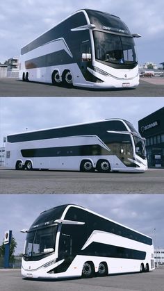 two pictures of the same bus in different stages of being painted black, white and silver