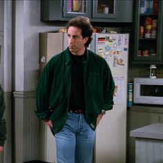 Seinfeld Fashion Style, 90s Slacks Outfit, Seinfeld Aesthetic Outfits, Late 90s Mens Fashion, Men's 90s Fashion, Jerry Seinfeld Style, 80s Sitcom Fashion, Vintage Business Casual Men, Kramer Seinfeld Outfits