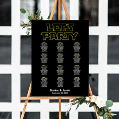 Let’s Party Wedding Seating Chart, Star Wars Wedding, Wedding Seating Plan, Star Wars Theme, Wedding Templates, Wedding Table Plan Board Game Seating Chart, Wedding Star Wars Theme, Star Wars Seating Chart Wedding, Star Wars Centerpiece Wedding, Star Wars Theme Wedding, Star Wars Wedding Decorations, Star Wars Themed Wedding, Star Wars Party Games, Wedding Seating Signs