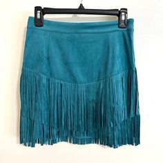 Fun Turquoise Fringe Skirt, Size Small. Would Be Great For A Summer Country Concert!! Spring Blue Fringe Skirt, Turquoise Skirt, Upcycle Design, Fringe Skirt, Country Concerts, Blue Green, Womens Skirt, Turquoise, Clothes Design