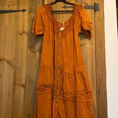 Button Front Embroidered V Neckline. Never Worn With Tags V Neckline, Free People Dress, Free People Dresses, Color Orange, Colorful Dresses, Free People, Maxi Dress, Womens Dresses, Orange