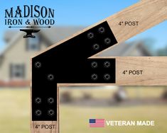 the front and back sides of a wooden post with an arrow pointing to the right