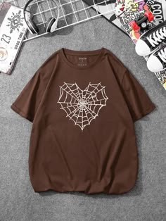 Coffee Brown Casual  Short Sleeve Polyester Graphic  Embellished Slight Stretch Summer Men Tops Tshirts Aesthetic, Shein Shirts, Baggy Shirts, Brown T Shirt, Trendy Shirt Designs, Shirt Design Inspiration, Cute T Shirts, Brown Tshirt, Brown Shirt