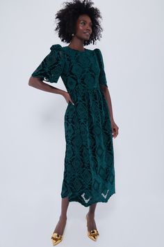 Green Velvet Eyelet Catalina Dress | Tuckernuck Work Holiday Party Dress, Beachy Chic, Work Holiday Party, Dark Green Velvet, Holiday Party Dress, Moroccan Interiors, Eyelet Embroidery, Scalloped Trim, Gold Accessories