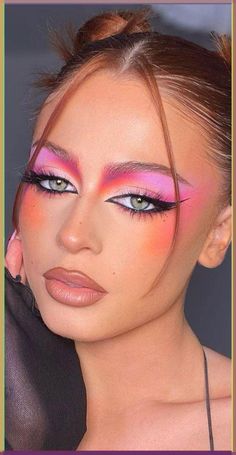 Elevate your date night look with vibrant, bold eyeshadow palettes. Perfect for creating unforgettable, captivating eyes! #BoldEyes #DateNightMakeup #EyeshadowInspo #GlamLook 90s Neon Makeup Looks, Nascar Makeup Ideas, Miami Vice Makeup, Pool Party Makeup, 2024 Makeup Trends, Neon Pink Makeup, Lisa Frank Makeup, 2023 Makeup Trends, 80s Makeup Trends