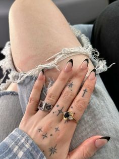 #nails #acrylics #frenchtip #tattoo #handtattoo Acrylic Nails With Hand Tattoos, Coffin Nail Tattoo, Number Finger Tattoo, Skull Finger Tattoo, Finger Tattoo Cover Up Ideas, Fingernail Tattoo, Cover Up Finger Tattoos, Elegant Hand Tattoos, Skull Finger Tattoos